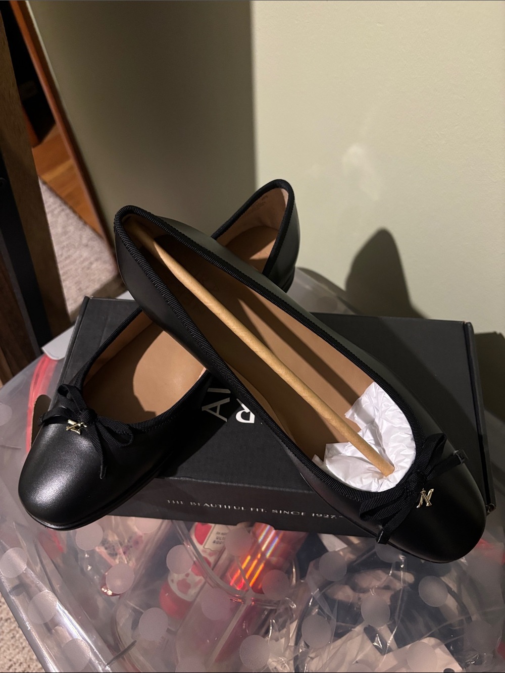 Naturalizer Black Ballet Flats with Bow and Gold Accent